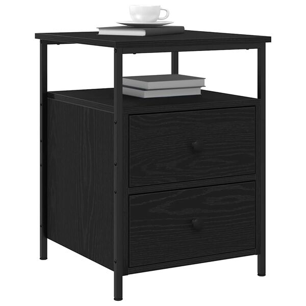 vidaXL Bedside Cabinet Black Oak 34 x 35.5 x 50 cm Engineered Wood