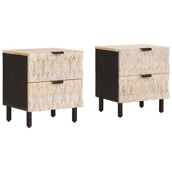 vidaXL Bedside Cabinet 2 pcs White 40 x 33 x 46 cm Solid Mango Wood