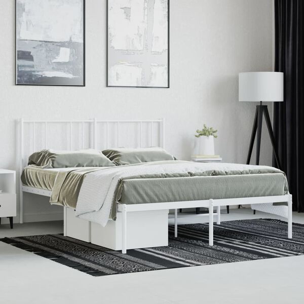 vidaXL Metal Bed Frame without Mattress with Headboard White 120x190cm