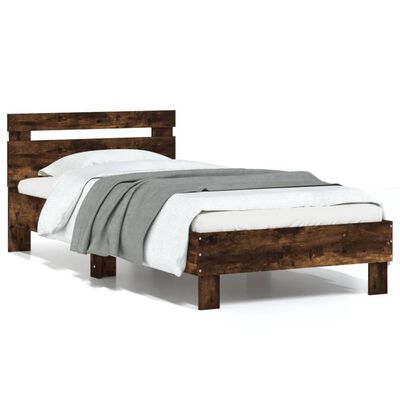 vidaXL Bed Frame with Headboard and LED Lights Smoked Oak 75x190 cm Small Single