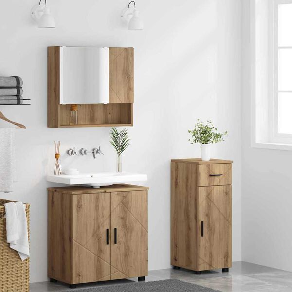 vidaXL Bathroom Furniture Set with Drawer with Door 3 pcs Artisan Oak