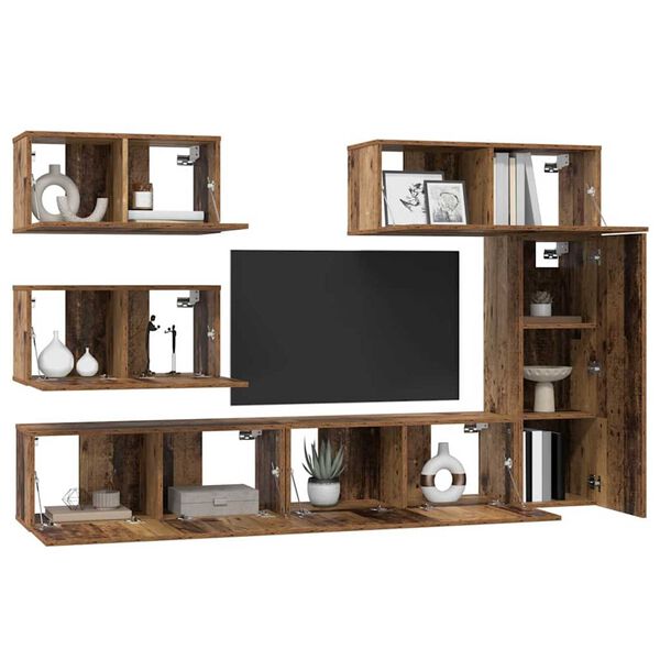 vidaXL TV Cabinet Set Wall-mounted 6 pcs Old Wood Engineered Wood