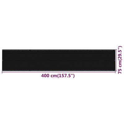 vidaXL Balcony Screen Black 75x400 cm HDPE