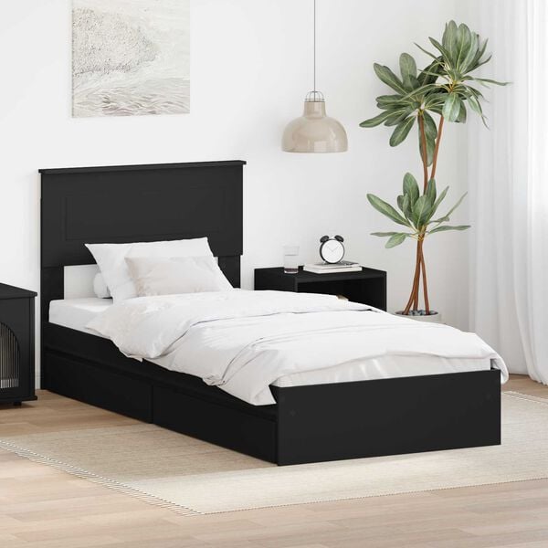 vidaXL Storage Bed with Headboard Black 90 x 190 cm Engineered Wood