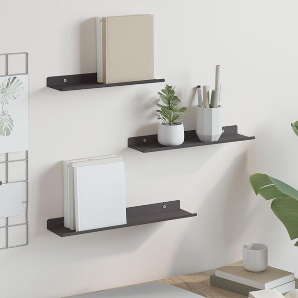 vidaXL Wall Shelf with Shelf Wall-mounted 3 pcs Black 40 x 9 x 2.5 cm