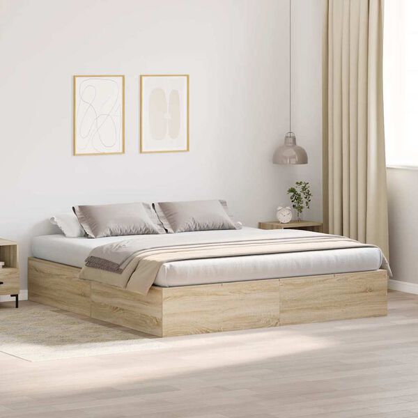 vidaXL Storage Bed Frame Sonoma Oak 200 x 200 cm Engineered Wood