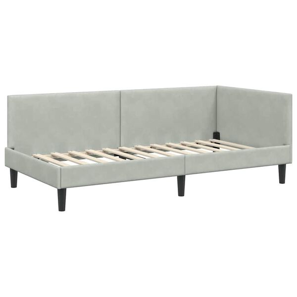 vidaXL Corner Bed Frame Light Grey 90 cm x 200 cm Velvet