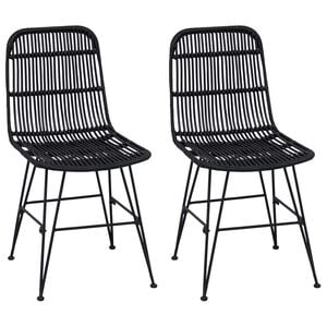 vidaXL Dinning Chair 2 pcs Black 41 x 55 x 85 cm Rattan and Steel