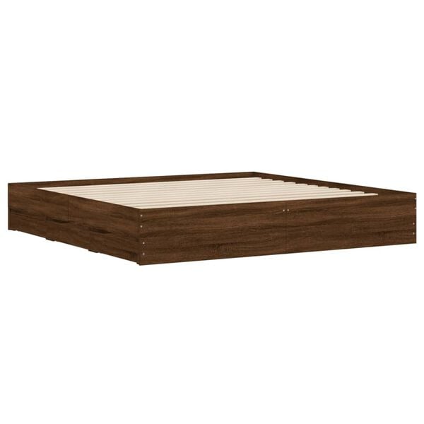 vidaXL Bed Frame with Drawers without Mattress Brown Oak 200x200 cm