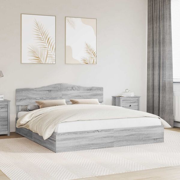 vidaXL Storage Bed Grey Sonoma 200 x 200 cm Engineered Wood