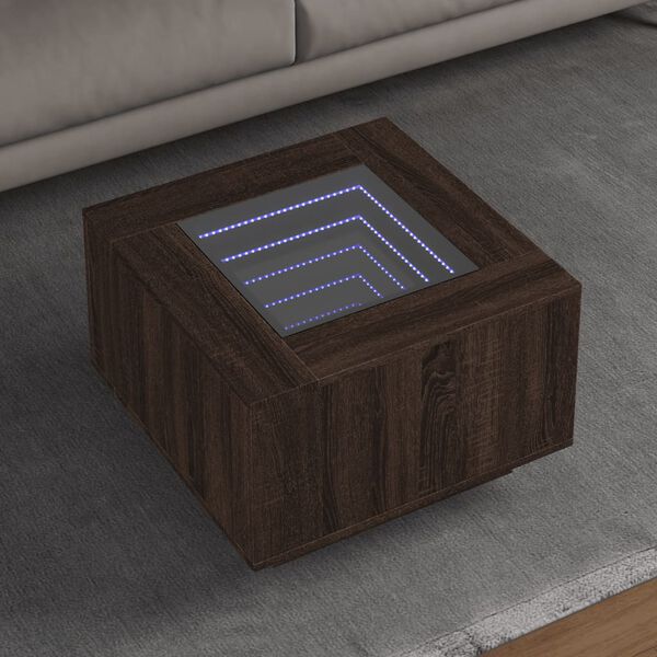 vidaXL Coffee Table with LED Brown Oak 60x60x40 cm Engineered Wood
