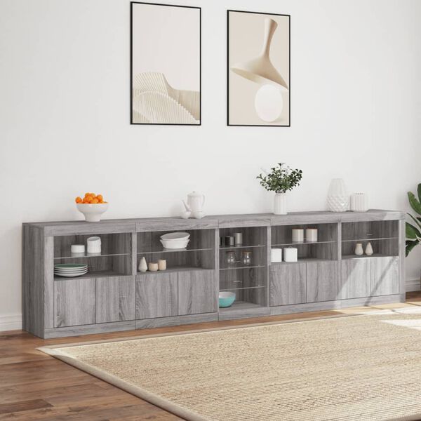 vidaXL Sideboard with LED Lights Grey Sonoma 283x37x67 cm