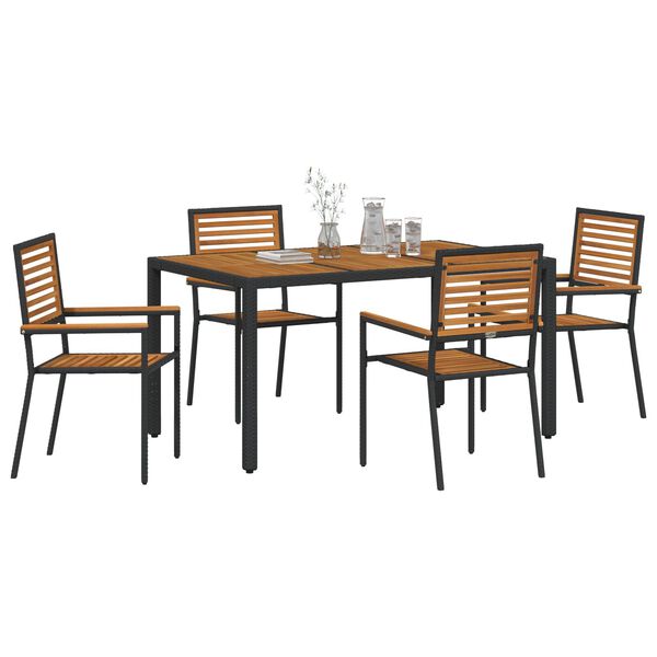 vidaXL Garden Dining Set 5 pcs Black and Brown Poly Rattan