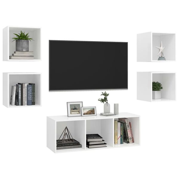 vidaXL 5 Piece TV Cabinet Set White Engineered Wood