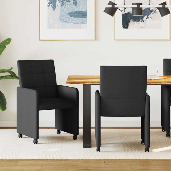vidaXL Dining Chairs with Wheels 2 pcs Black 58 x 65 x 94 cm Fabric
