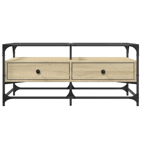vidaXL Coffee Table with Glass Top Sonoma Oak 98.5x50x45 cm Steel