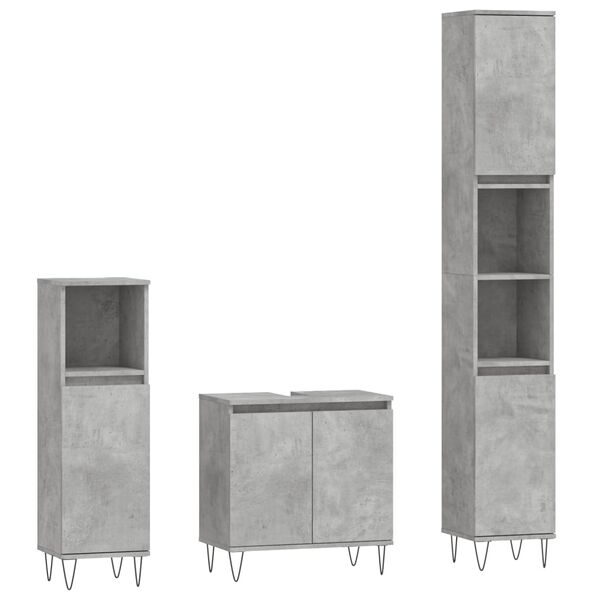 vidaXL 3 Piece Bathroom Cabinet Set Concrete Grey Engineered Wood