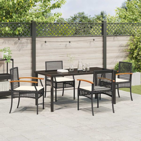 vidaXL Garden Dining Set 5 pcs Black Poly Rattan