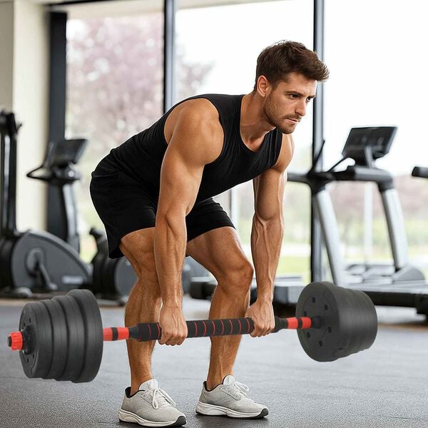 vidaXL 4-in-1 Dumbbell Set Black and Red 121 x 19.5 x 19.5 cm