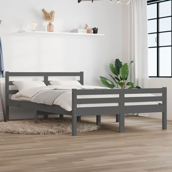 vidaXL Bed Frame without Mattress Grey Solid Wood 140x200 cm
