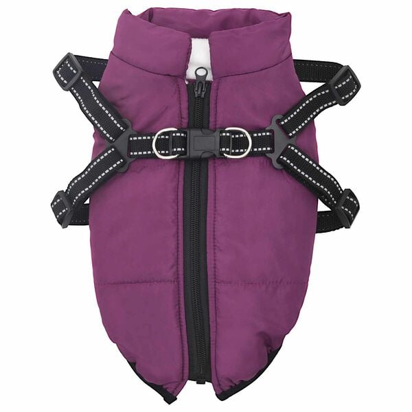 vidaXL Dog Coat with Harness Purple S Fleece and Polyester