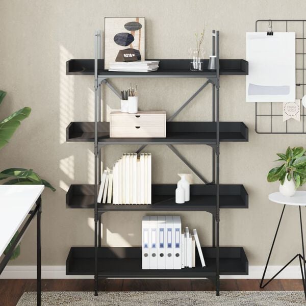 vidaXL Bookcase 4-Tier Black 100x33x145.5 cm Engineered Wood