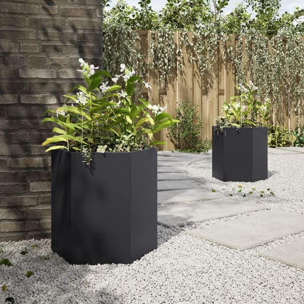 vidaXL Garden Planter 2 pcs Black Hexagon 46x40x45 cm Steel