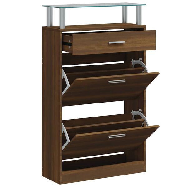 vidaXL Shoe Cabinet Brown Oak 63x24x104 cm Engineered Wood