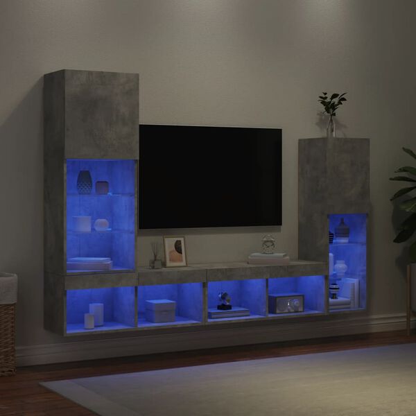 vidaXL 4 Piece TV Wall Units with LED Concrete Grey Engineered Wood