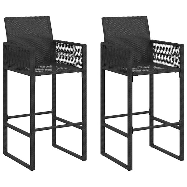 vidaXL Garden Bar Stools 2 pcs Black Poly Rattan
