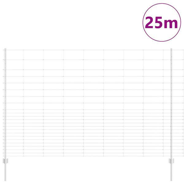 vidaXL Fence with Post Silver 1.6 x 25 m Steel