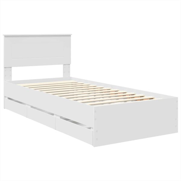 vidaXL Bed Frame with Drawer White 75 x 190 cm Engineer Wood