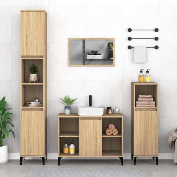 vidaXL 3 Piece Bathroom Furniture Set Sonoma Oak Engineered Wood