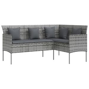 vidaXL L-shaped Couch Sofa with Cushions Poly Rattan Grey