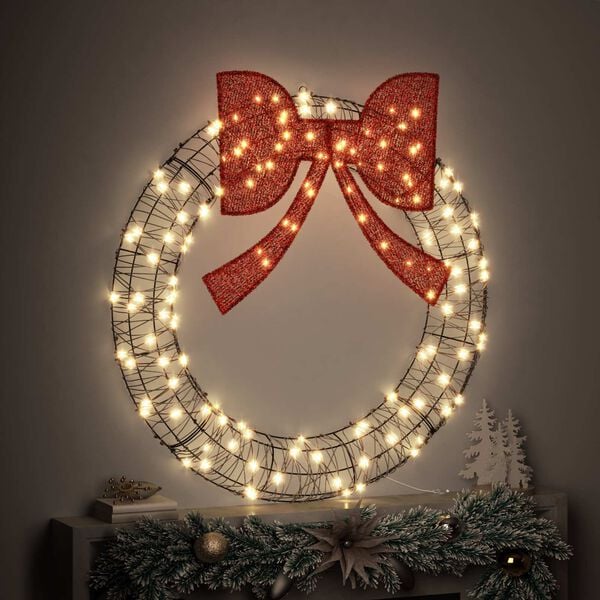 vidaXL Wreath with 150 LEDs Warm white 121 x 121 x 10 cm Rattan