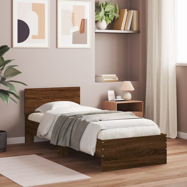 vidaXL Bed Frame without Mattress with LED Lights Brown Oak 90x190 cm Single
