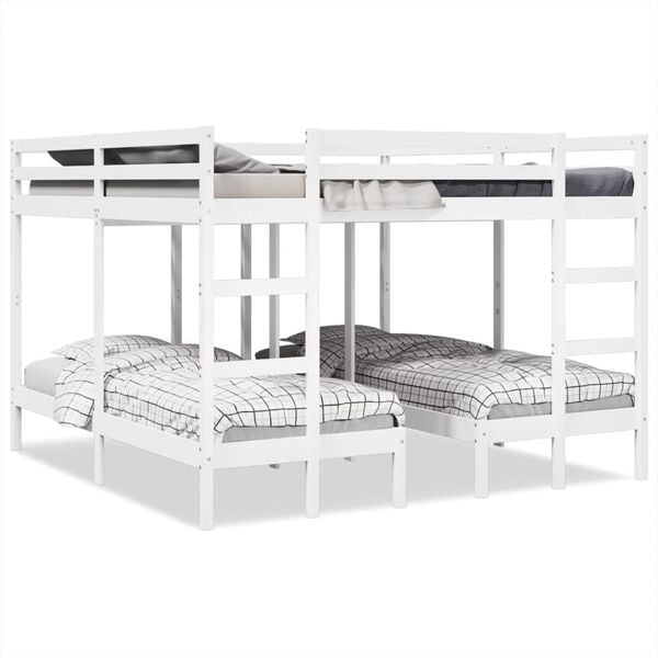 vidaXL Triple Bunk Bed Frame White 200x200/80x200 cm Solid Wood Pine
