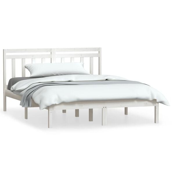 vidaXL Bed Frame without Mattress White King Size Solid Wood