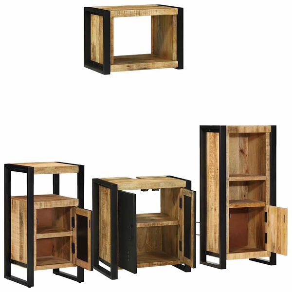 vidaXL Bathroom Furniture Set with Shelf 4 pcs Brown Solid Mango Wood
