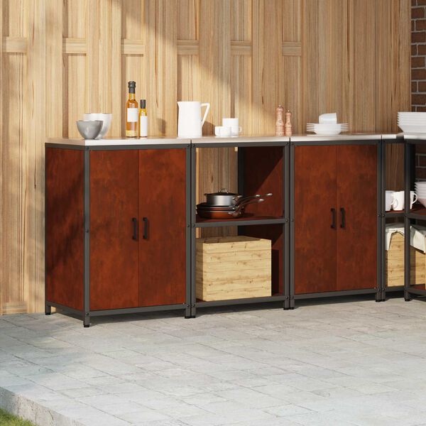 vidaXL Kitchen Storage Set with Shelf 3 pcs Rusty Weathering Steel