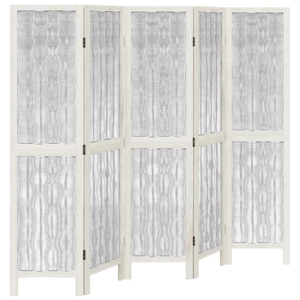 vidaXL Room Divider 5 Panels White Solid Wood Paulownia