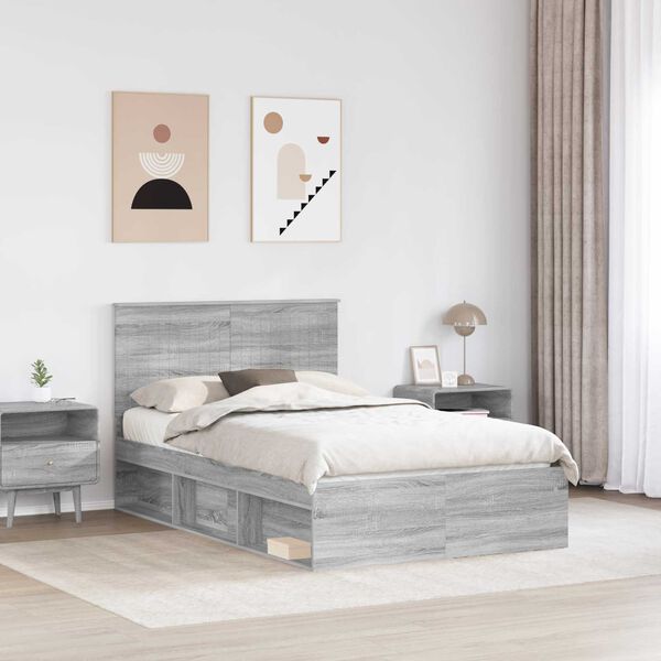 vidaXL Bed Frame Grey Sonoma 120 x 200 cm Solid Pine Wood