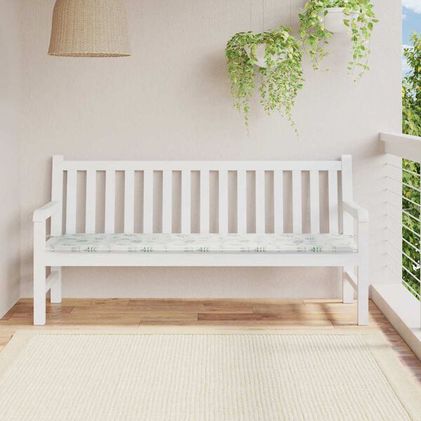 vidaXL Garden Bench Cushion Floral White and green 180 x 50 x 4 cm