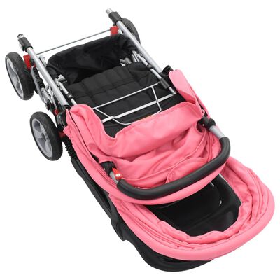 vidaXL Tandem Stroller Pink and Black Steel