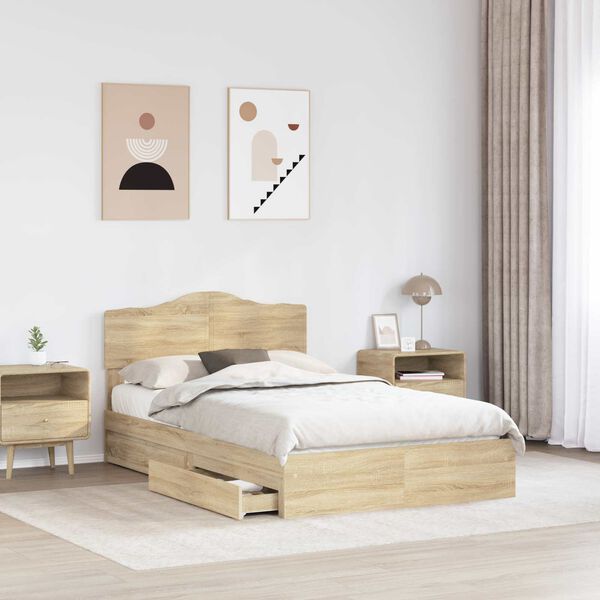 vidaXL Storage Bed with Drawer Sonoma Oak 120 x 200 cm Engineered Wood