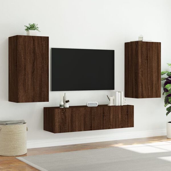 vidaXL 4 Piece TV Wall Units with LED Brown Oak Engineered Wood