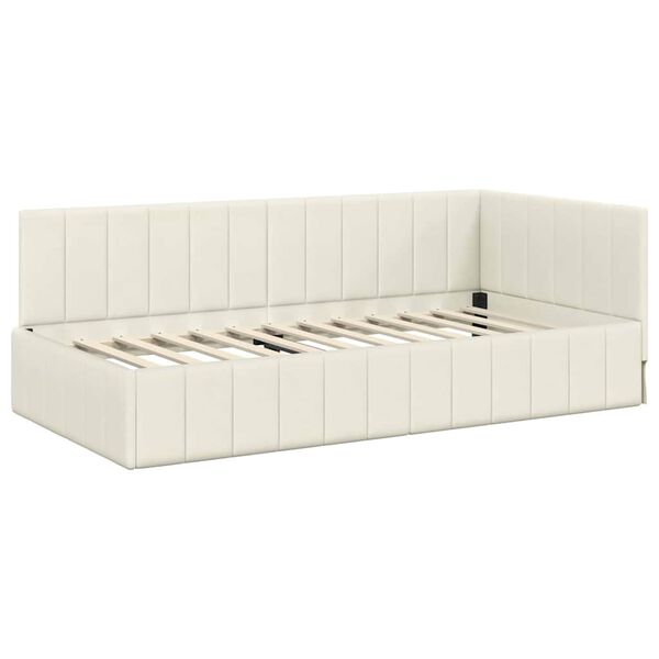 vidaXL Corner Bed Frame with Headboard Cream 90 cm x 200 cm Velvet