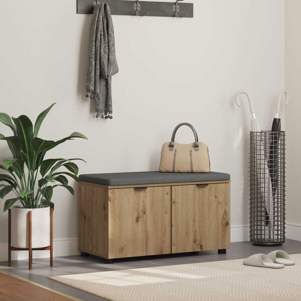 vidaXL Hall Bench with Cushion with Door Artisan Oak 80 x 46 x 46 cm