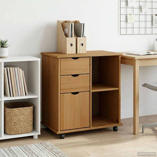 vidaXL Rolling Cabinet Honey Brown 63.5 x 39 x 65.5 cm Solid Pine Wood
