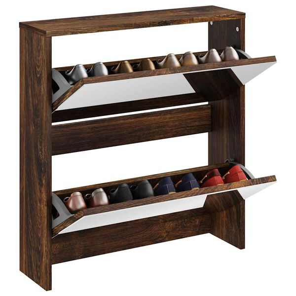 vidaXL Shoe Cabinet with Mirror 2-Layer Smoked Oak 63x17x67 cm
